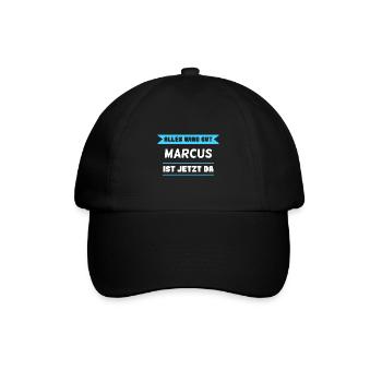 Marcus Name Design für stolze Marcus - Baseballkappe - Schwarz/Schwarz - Vorne