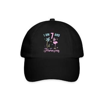 I am 7 and Flamazing, Flamingo 7 Jahre Geburtstag - Baseballkappe - Schwarz/Schwarz - Vorne