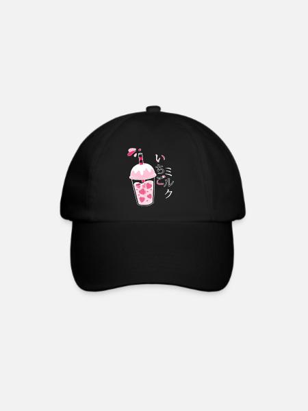 Erdbeermilch, Japanisch, Kawaii, Strawberry Milk - Baseballkappe - Schwarz/Schwarz