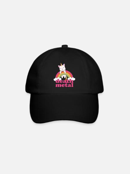 Lustig Death Metal Einhorn Katze Regenbogen Metal - Baseballkappe - Schwarz/Schwarz
