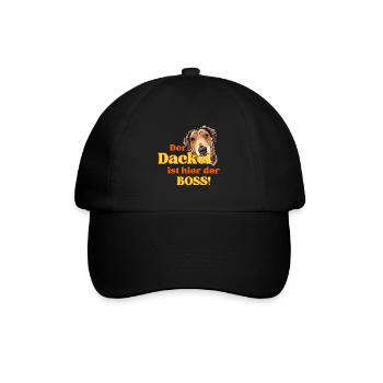 Der Dackel ist hier der Chef! - Baseballkappe - Schwarz/Schwarz - Vorne
