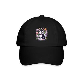 Kinderfreundliches Tiermotiv mit Cartoon Husky, Tu - Baseballkappe - Schwarz/Schwarz - Vorne