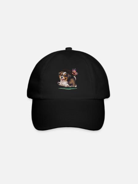 Süßer Cartoon Havanese mit buntem Schmetterling - Baseballkappe - Schwarz/Schwarz