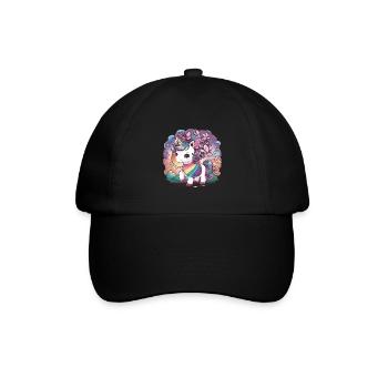 Kawaii Einhorn mit Schmetterlingen - Baseballkappe - Schwarz/Schwarz - Vorne