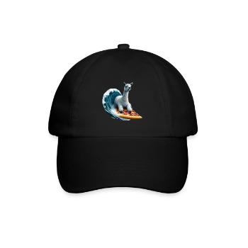 Pizza Wellen Alpaka Surfer - Baseballkappe - Schwarz/Schwarz - Vorne