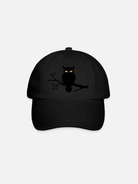 Eule auf Ast - Baseballkappe - Schwarz/Schwarz