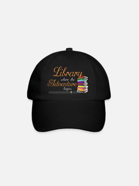 Bookworm Gifts Library Where The Adventure Begins - Baseballkappe - Schwarz/Schwarz