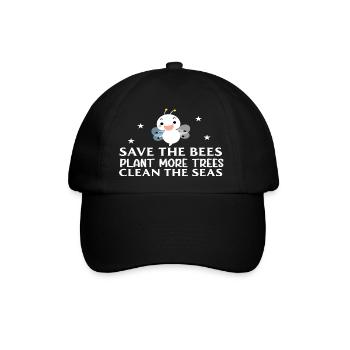 Save the Bees Plant more Trees Clean the Seas - Baseballkappe - Schwarz/Schwarz - Vorne