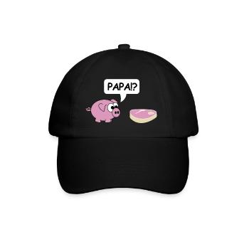 Papa | Schwein, grillen, Steak, Party - Baseballkappe - Schwarz/Schwarz - Vorne