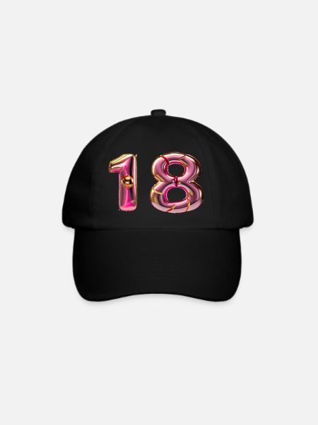 18 - Pink Goldener Folienballon - Baseballkappe - Schwarz/Schwarz
