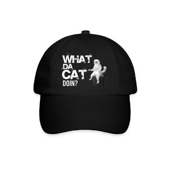 What da Cat Doing, lustiges Katzendesign - Baseballkappe - Schwarz/Schwarz - Vorne
