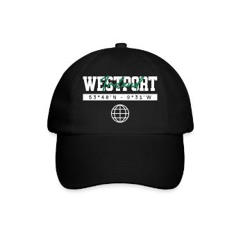 Westport Irland Koordinaten Reise Souvenir - Baseballkappe - Schwarz/Schwarz - Vorne