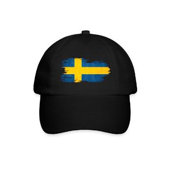 Schweden - Nationalfahne, Pinseleffekt - Baseballkappe - Schwarz/Schwarz - Vorne