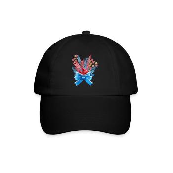 Blau-rotes Blätterbouquet mit blauem Band - Baseballkappe - Schwarz/Schwarz - Vorne