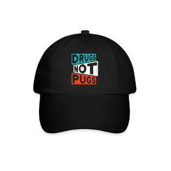 DRUGS NOT PUGS Drogen Spruch Mops - Baseballkappe - Schwarz/Schwarz - Vorne
