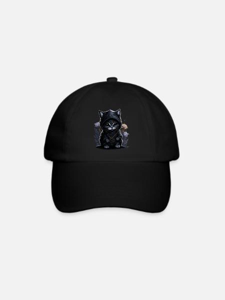Fühle dich episch mit der Ninja-Katze - Baseballkappe - Schwarz/Schwarz