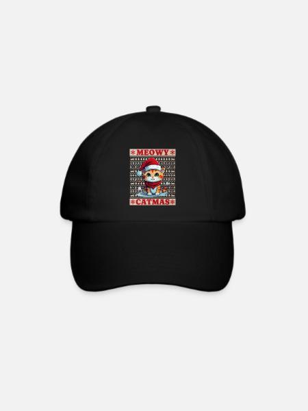 Katze Weihnachten Merry Meowy Catmas Ugly Lustig - Baseballkappe - Schwarz/Schwarz
