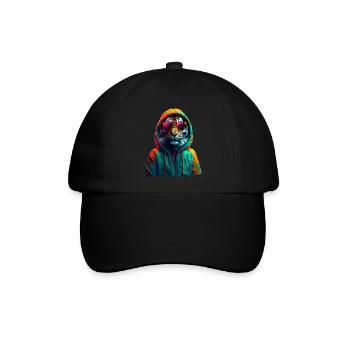 Tiger mit Sonnenbrille Bunt Coole Tiger Waldtier - Baseballkappe - Schwarz/Schwarz - Vorne