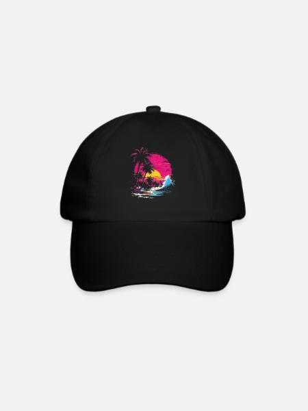 80er Vaporwave Strand Kalifornien Retro Ozean - Baseballkappe - Schwarz/Schwarz