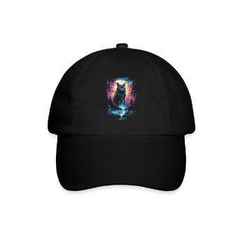 Kunstwerk Katze Kätzchen Fantasy Märchen - Baseballkappe - Schwarz/Schwarz - Vorne