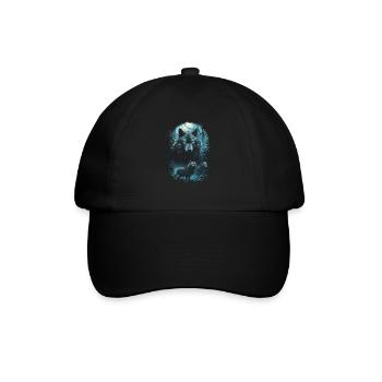 Fantasy Wölfe Wolf Mondlicht Illustration - Baseballkappe - Schwarz/Schwarz - Vorne