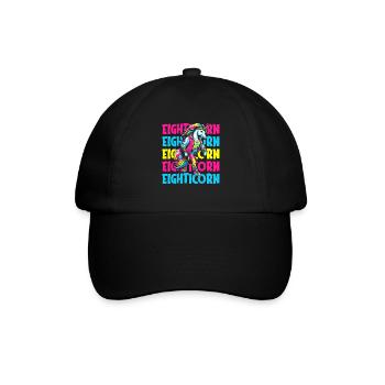 80s Achtziger Einhorn Eighticorn - Baseballkappe - Schwarz/Schwarz - Vorne