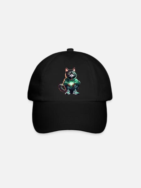 Schwarze Hip Hop Katze - Baseballkappe - Schwarz/Schwarz