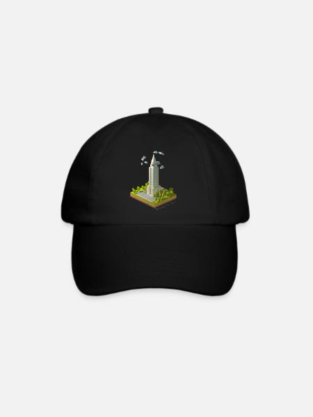Geometrisches Low-Poly-Empire-Gebäude - Baseballkappe - Schwarz/Schwarz