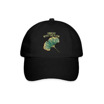 Ginkgo Blatt Herbst Spruch GINKGO WITH THE FLOW - Baseballkappe - Schwarz/Schwarz - Vorne