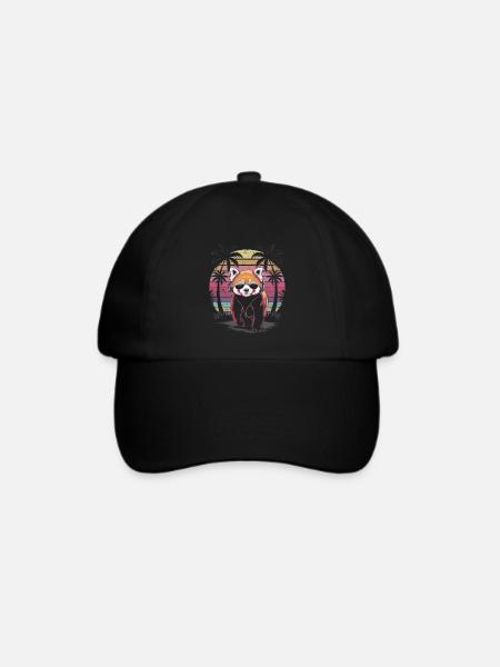 Roter Panda mit Sonnenbrille und Kopfhörer - Baseballkappe - Schwarz/Schwarz