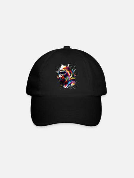 Bunter Gorilla Kunstwerk Gorillas - Baseballkappe - Schwarz/Schwarz