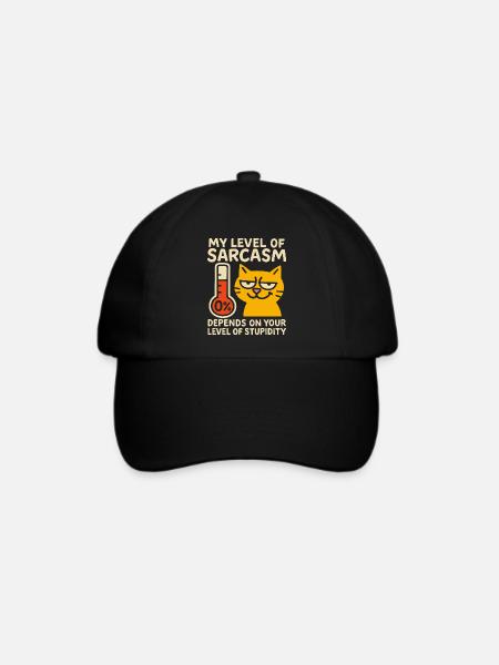 Freche Katze Sarkasmus Grafik T-Shirt - Baseballkappe - Schwarz/Schwarz