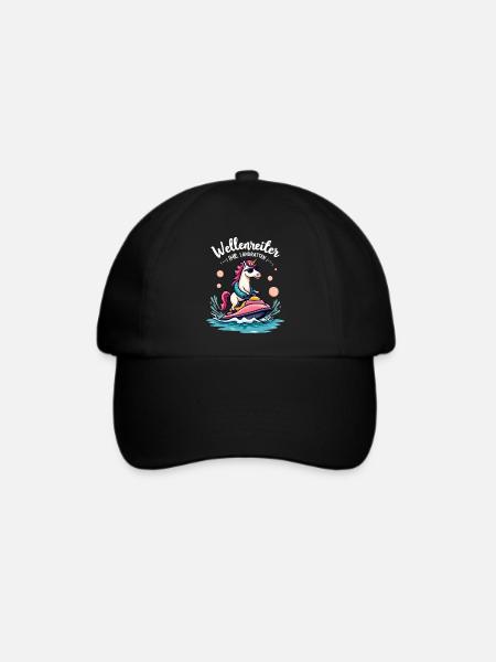 Pinker Einhorn Wellenreiter - Baseballkappe - Schwarz/Schwarz