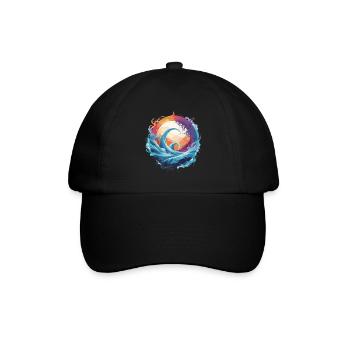 Dynamischer Wellen- und Mondkreis - Baseballkappe - Schwarz/Schwarz - Vorne
