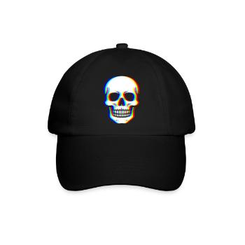 Glitch Schädel - Cyber Kunst - Baseballkappe - Schwarz/Schwarz - Vorne