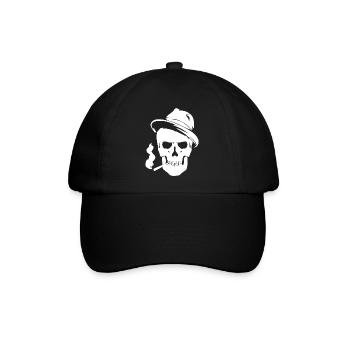 Vintage Totenkopf mit Fedora und Rauch - Baseballkappe - Schwarz/Schwarz - Vorne