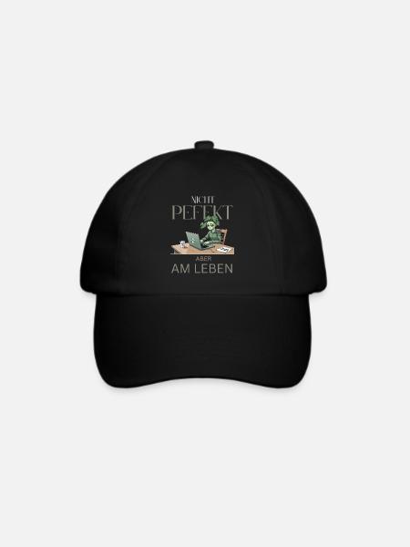 Perfekt am Leben – grün, müde, echt - Baseballkappe - Schwarz/Schwarz