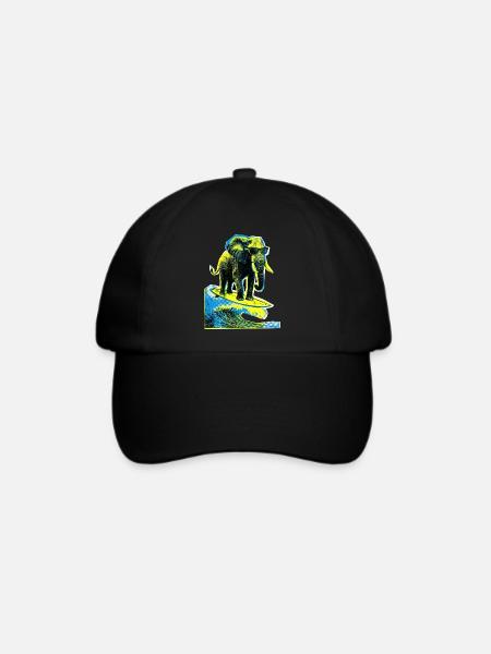 Elefant Surfer - Baseballkappe - Schwarz/Schwarz