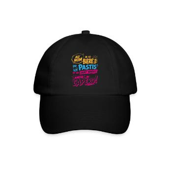 Lustiges französisches Aperitif Spruch Design | Hu - Baseballkappe - Schwarz/Schwarz - Vorne