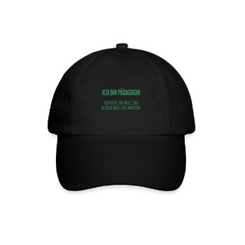 Ich bin Pädagogin - ich rette die Welt - Baseballkappe - Schwarz/Schwarz - Vorne