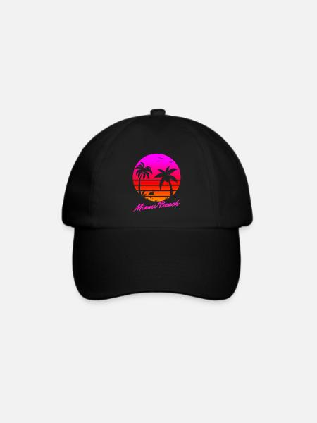 Miami Beach Sunset Sonnenuntergang Flamingo Palmen - Baseballkappe - Schwarz/Schwarz