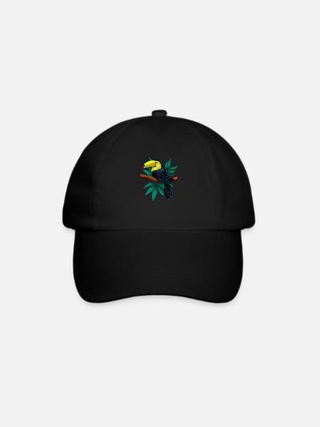 Paradievogel - Zeichnung eines Tukan - Baseballkappe - Schwarz/Schwarz