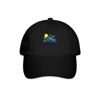 Skyline mit Mond Gebäude Stadt Silhouette - Baseballkappe - Schwarz/Schwarz - Vorne