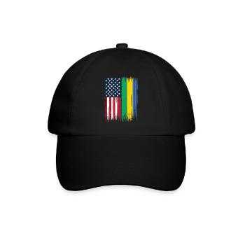 Gabunische Wurzeln und Gabunische Amerikanische Flagge - Baseballkappe - Schwarz/Schwarz - Vorne