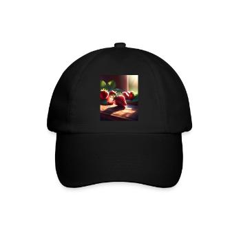 Ich liebe Erdbeeren - Baseballkappe - Schwarz/Schwarz - Vorne