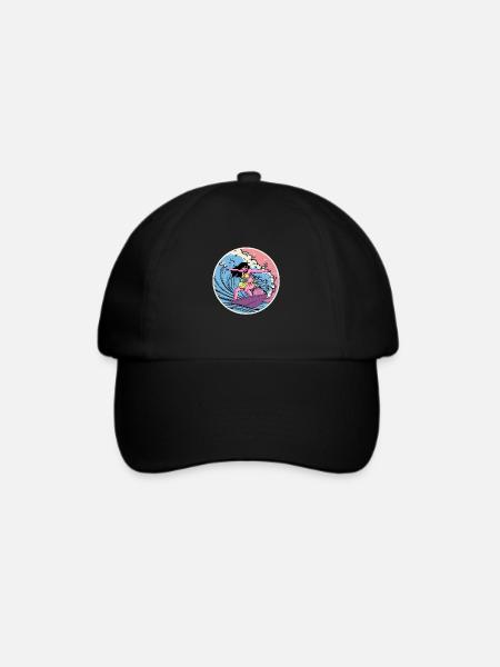Surfer Anime Girl Vaporwave Surfboard Surfen - Baseballkappe - Schwarz/Schwarz