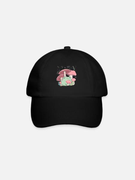 Cottagecore Aesthetic Frosch Pilz Umarmung - Baseballkappe - Schwarz/Schwarz