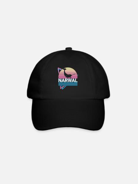 Narwal Retro Geschenk - Baseballkappe - Schwarz/Schwarz