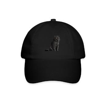Sitzende Schwarze Britisch Kurzhaar Katze - Baseballkappe - Schwarz/Schwarz - Vorne