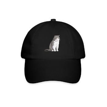 Sitzende Bi-Colour Britisch Kurzhaar Katze - Baseballkappe - Schwarz/Schwarz - Vorne